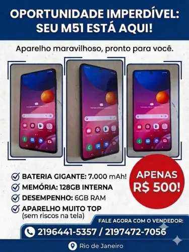 Samsung galaxy M51. Top, bateria gigante, sem detalhes. Apenas 500,00