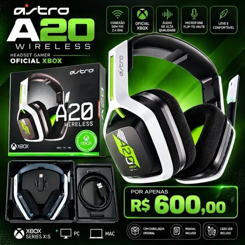 Headset Gamer Astro A20 Wireless 2ª Geração Xbox Series X|S / PC - Estado de Novo + Caixa