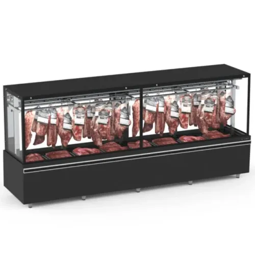 EXPOSITOR AÇOUGUE REFRIMATE VANGUARD TOP 3M AR FORÇADO COM GANCHEIRAS E LED 4000K R$ 14799