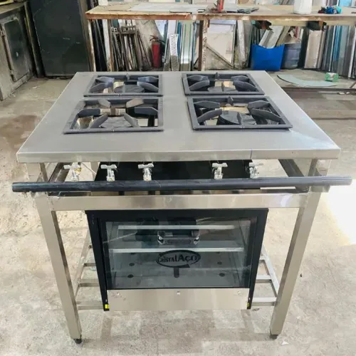 Fogão industrial alta pressão com forno todo no inox da fábrica