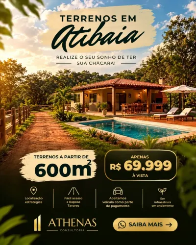 600m² EM ATIBAIA PARA CONSTRUIR SUA CHÁCARA