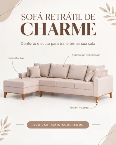 Sofá 4 lugares beny com chaise esquerda ou direito linho cru