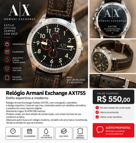 Relógio Armani Exchange AX1755 Cronógrafo - Couro