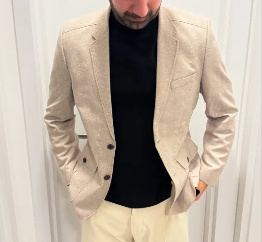 Blazer H&M, terno H&M, cinza claro, masculino 