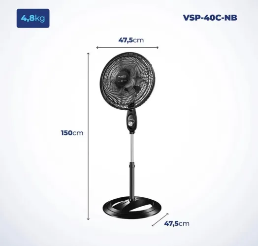 VENTILADOR DE COLUNA MONDIAL SUPER POWER VSP-40 - 40 CM - 6 PÁS Produto Novo