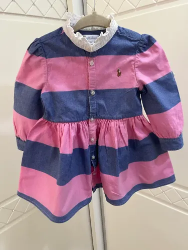 Vestido Ralph Lauren Listrado Rosa e Azul 12 meses