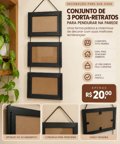 Conjunto de 3 porta-retratos para pendurar - foto padrão