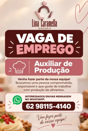 Vaga de emprego: Auxiliar de Produção