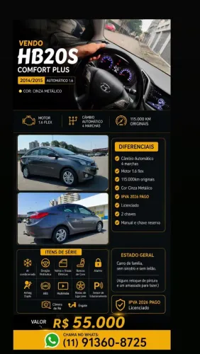 Hyundai HB20S C.style/c.plus1.6 Flex 16V Aut. 4P 2015