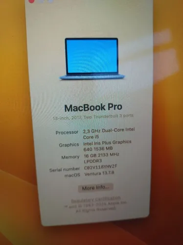 Macbook Pro 2017 13" 16GB RAM 128SSD