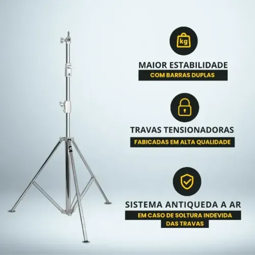 Tripé Profissional Estúdio Foto/vídeo Aço Inox 2,8m