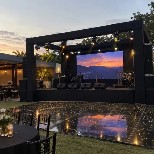 Painel de Led,som,iluminação, palco,praticáveis, estrutura box truss