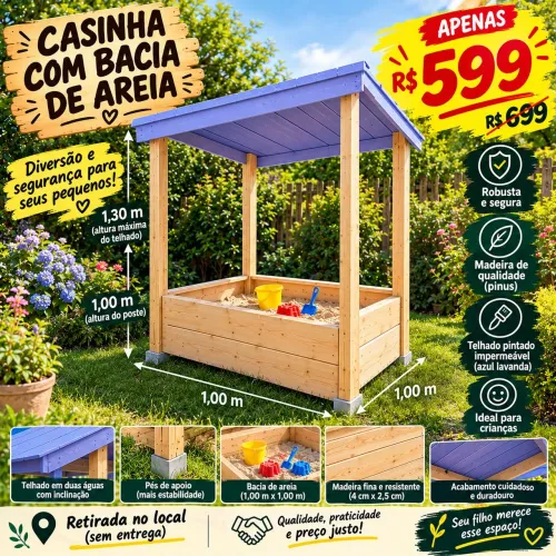 Casinha com área para criança. 100 x 100 x 125 cm
