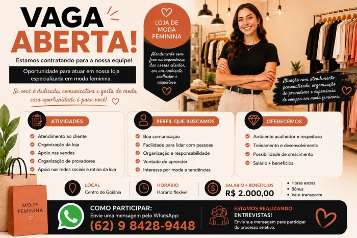 VAGA VENDEDORA LOJA ROUPAS 