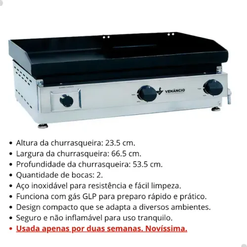 Chapa Bifeteira Gás Inox 65cm C65 Venâncio - Alto Rendimento - (Usado)