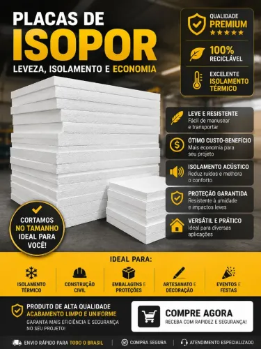 Placas de Isopor EPS 1cm a 4cm Pronta Entrega Para Forro Isolamento e Construção Promoção