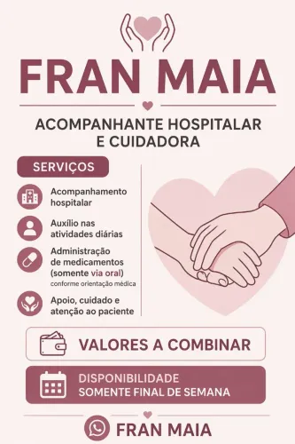 Ofereço meu serviço como de acompanhante domiciliar ou hospitalar.