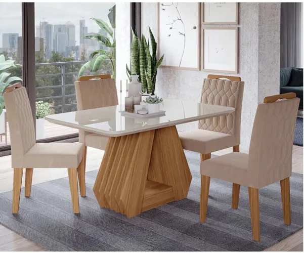 Conjunto Sala de Jantar Ágata Com 4 Cadeiras Paola Cimol