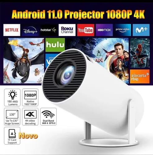 Projetor 4K HD 150 Polegadas Celular, Tv B0x, Xbox, PS, Pc, Wifi e Bluetooth 