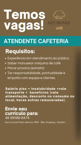 Vaga de atendente de cafeteria 
