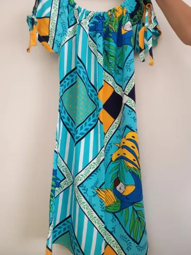 Vestido floral viscose e linho tam único grande