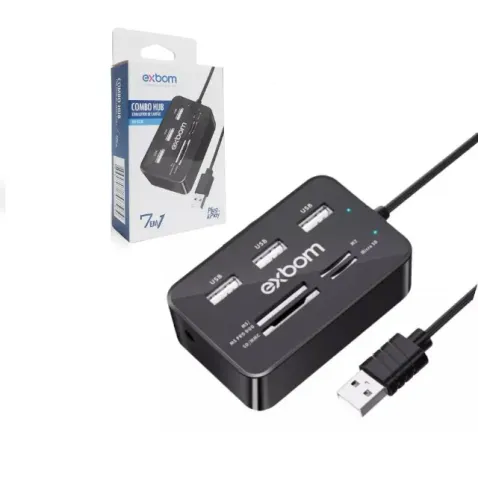 Hub USB com Leitor de Cartão 7 em 1 Exbom