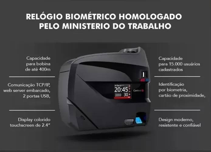 Relógio de Ponto Biometria Crachá Control ID iDClass Touchscreen