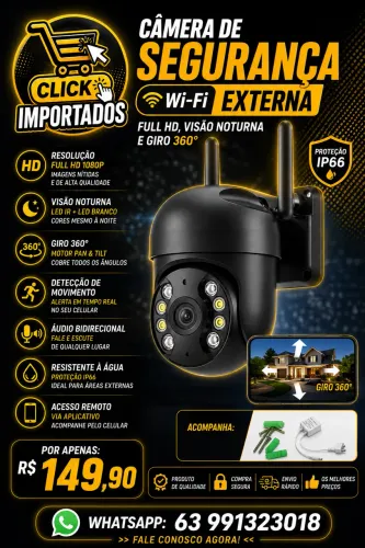 Câmera de Segurança Wi-Fi Externa 1080p - 360°