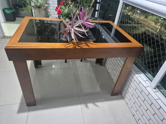 Mesa de Jantar Extensível 120x80cm Tampo de Vidro 