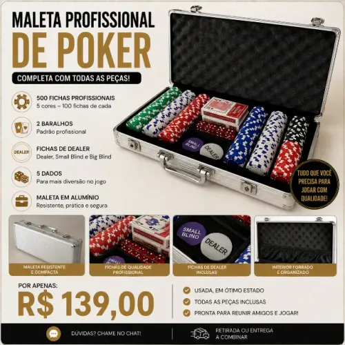 MALETA PROFISSIONAL DE POKER - KIT COMPLETO