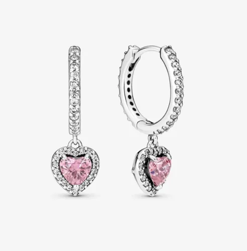 Brinco pandora Coração rosa Argolinha brilhante