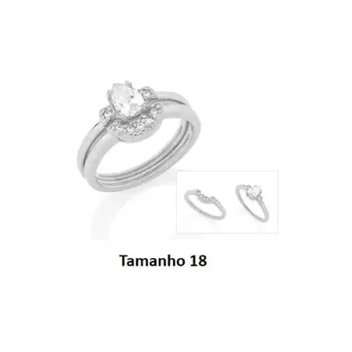Anel dois em um com zircônias Rommanel Rodhium 110635 - Tamanho 18