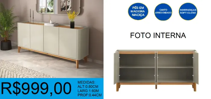 Aparador retro reforçado 4 portas - a pronta entrega