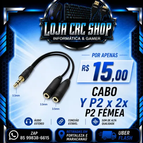Adaptador P2 Macho x 2xP2 Fêmea Dois Fones Etc