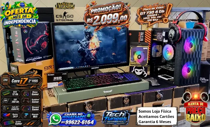 PC Gamer Completo - Core i7 -(16 Gb Ram) - (SSD 360Gb + Monitor 23P - Placa de Vídeo GT 10