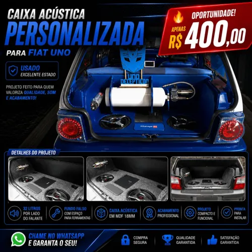 Caixa Acústica Personalizada Fiat Uno MDF 18mm - Usada