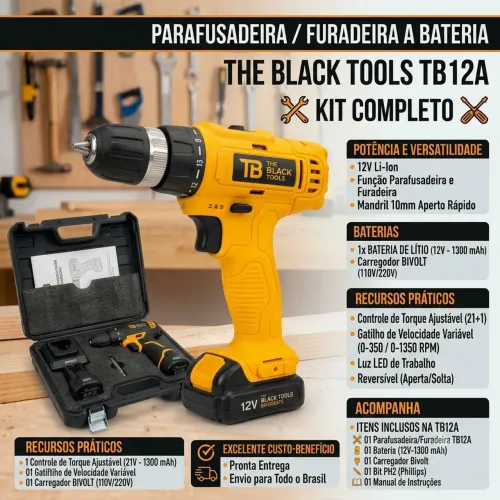Parafusadeira/Furadeira The Black Tools TB12A 12V - NOVA!