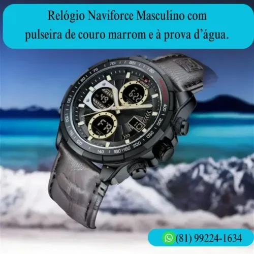 relógio masculino naviforce-pulseira de couro, luxuoso, à prova d'água