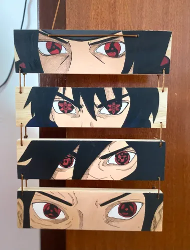 Quadro decorativo artesanal - Clã Uchiha (Mangekyou Sharingan)