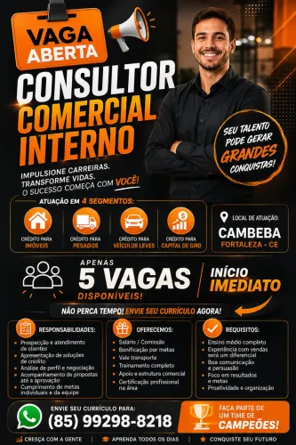 Vaga de emprego - Consultor Comercial Interno