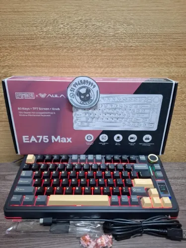 Teclado Mecânico Sem Fio Aula EA75 MAX, 75%, ARGB, C/Tela Customizavel, Knob de Volume