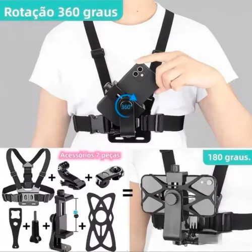 Suporte de capacete e Peitoral para Celular e GoPro