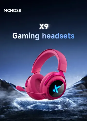 Headset Gamer MCHOSE X9 Rosa Sem Fio Novo - 7.1 Surround 53mm RGB Tri-Mode