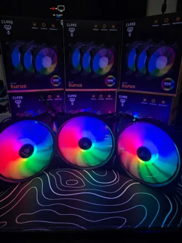 Kit 3 Fans Cooler 12x12 Eurus Clanm Raibown RGB Fixo