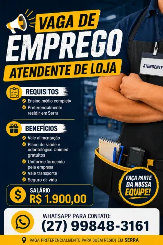 VAGA DE EMPREGO - ATENDENTE DE LOJA