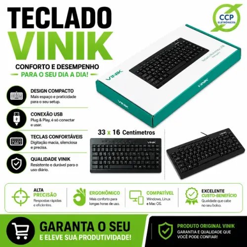 Mini Teclado Usb Multimidia Dynamic 10 Teclas Multimidia Abnt2 Cabo 1.8M - Vinik - Dt111