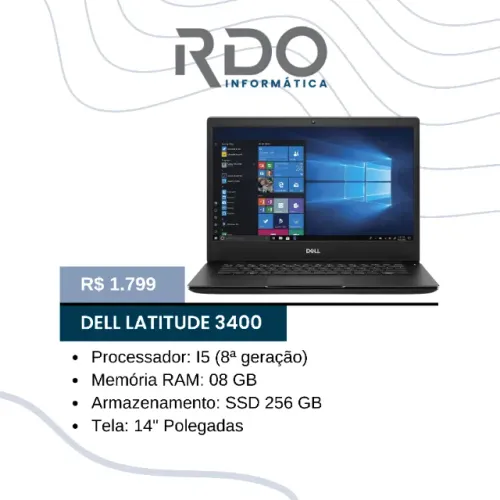 Notebook Dell Latitude 3400 i5 8ª Geração 8GB 256GB SSD 14" - Notebook Excelente