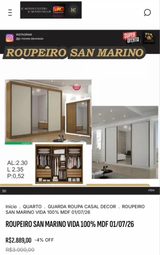 ROUPEIRO SAN MARINO COM ESPELHO MDF