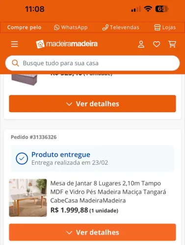 Mesa para 8 lugares tampo de vidro pés madeira maciça