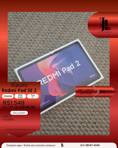 XIAOMI REDMI PAD SE 2ª, 256GB, 8GB RAM, TELA 11 POL., LACRADO, EXCLUSIVO!
